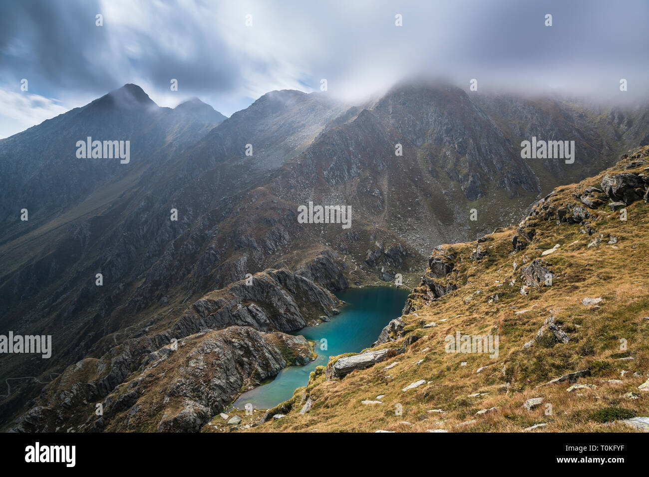 Hike to Seefeldspitze, view to Seefeldsee, Valser Tal, Pfunderer Berge, South Tyrol, Italy Stock Photo