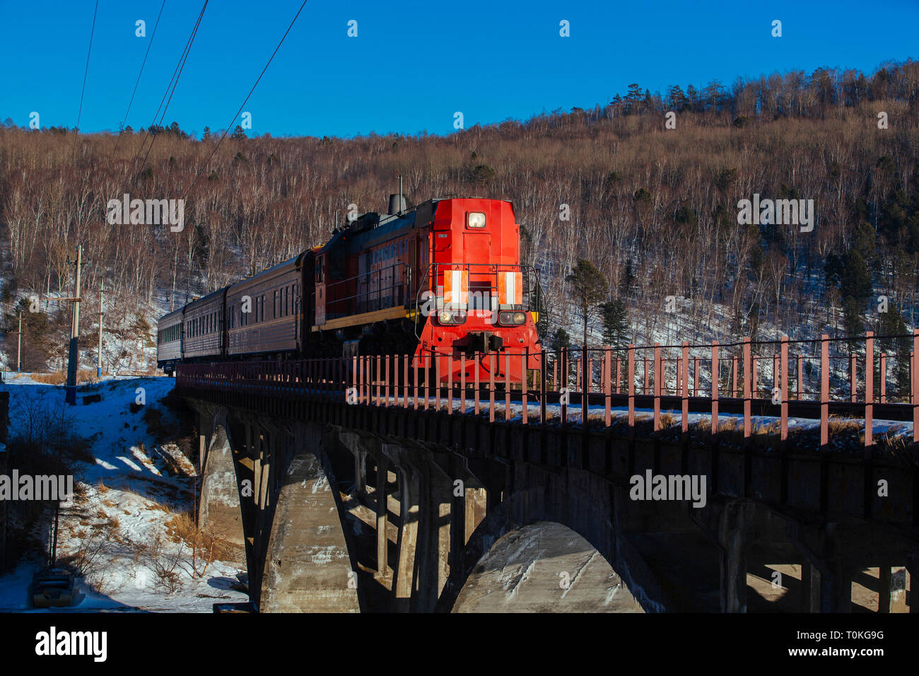 Trans-Siberian Railway at Lake Baikal, Russia Stock Photo