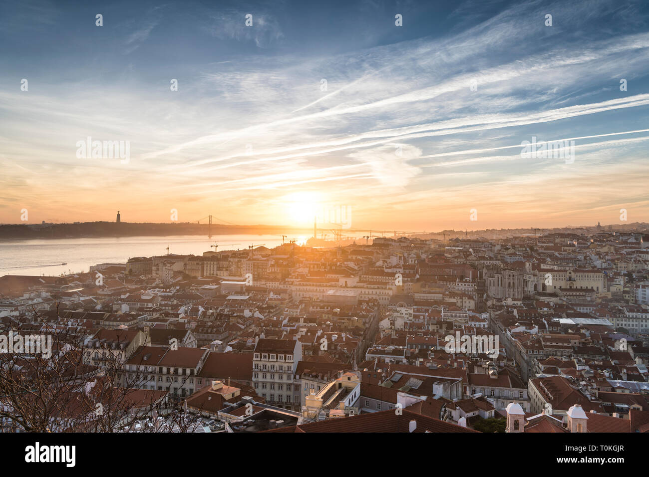 View from Castelo de São Jorge to Lisbon, sunset, Portugal Stock Photo