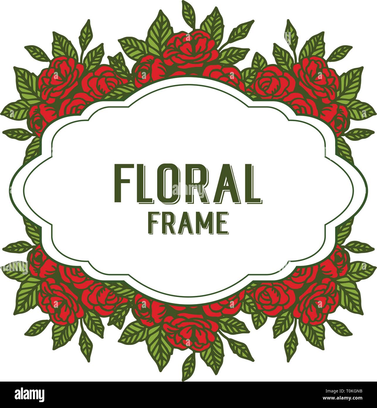 Vector illustration rose red floral frames isolated white backdrop hand ...