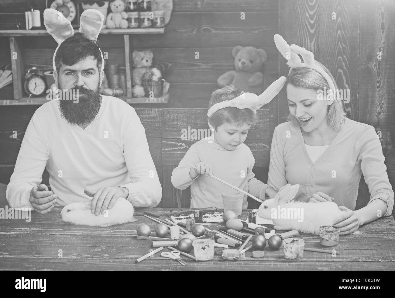 Happy family preparing for Easter. Easter Cards. Stock Photo