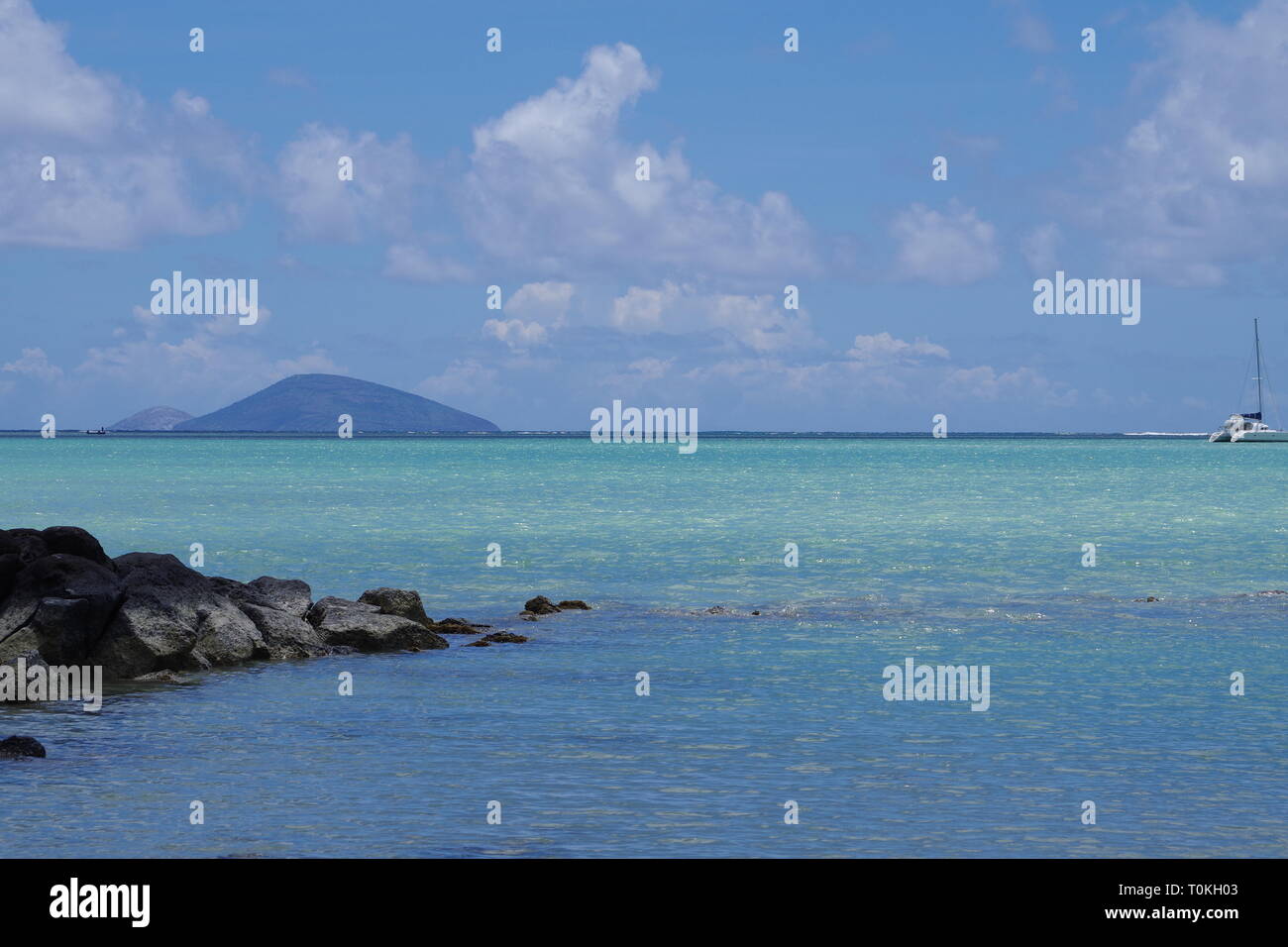Round Island, Mauritius from the coast at Calodyne Stock Photo Alamy