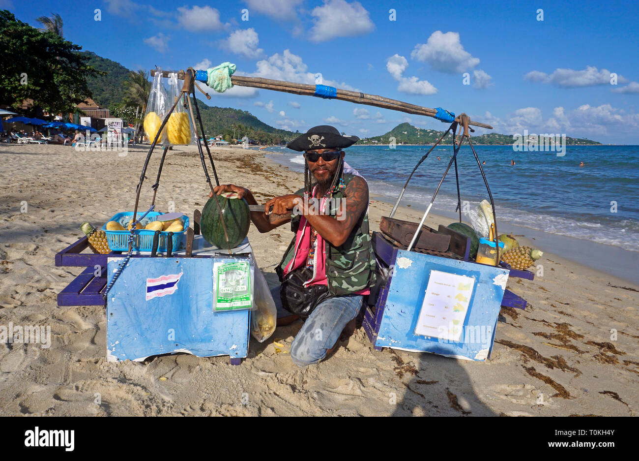 Beach vendor at Lamai Beach, Koh Samui, Gulf of Thailand, Thailand Stock Photo