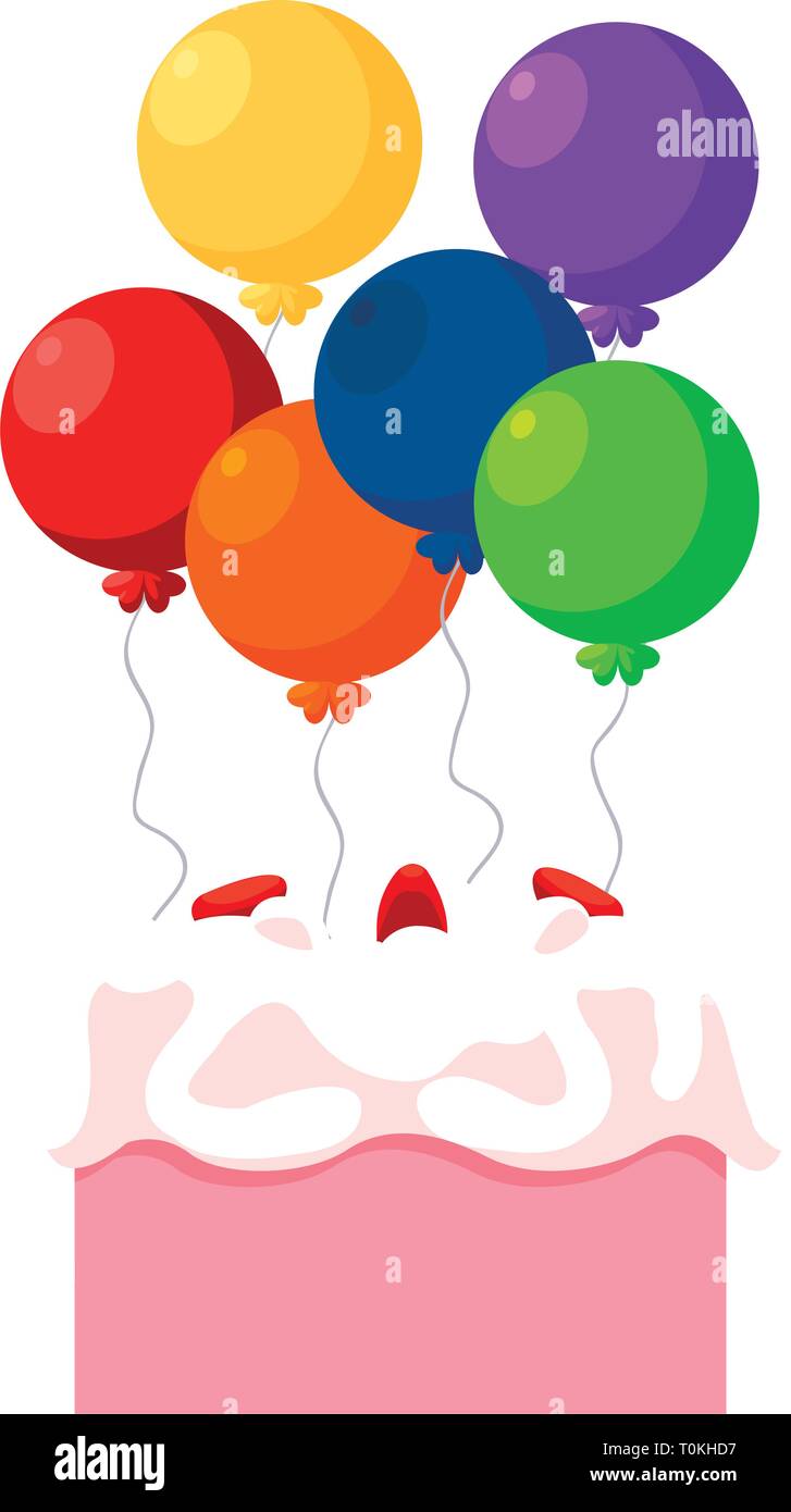 sweet cake birthday with balloons helium vector illustration design ...