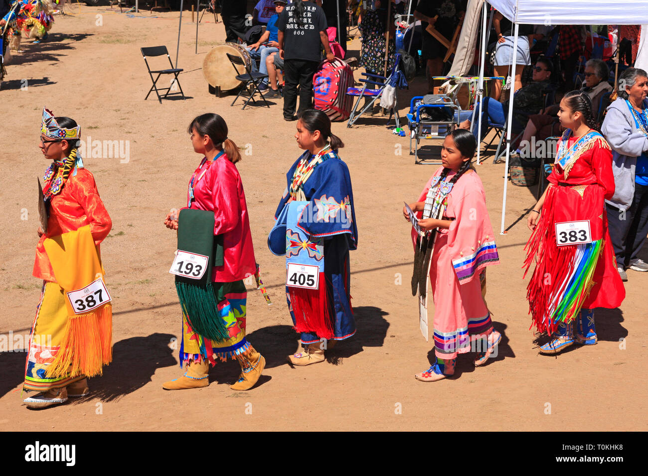 Female Native America in ceremonial costumes at the Wak Pow Wow on the Tohono O