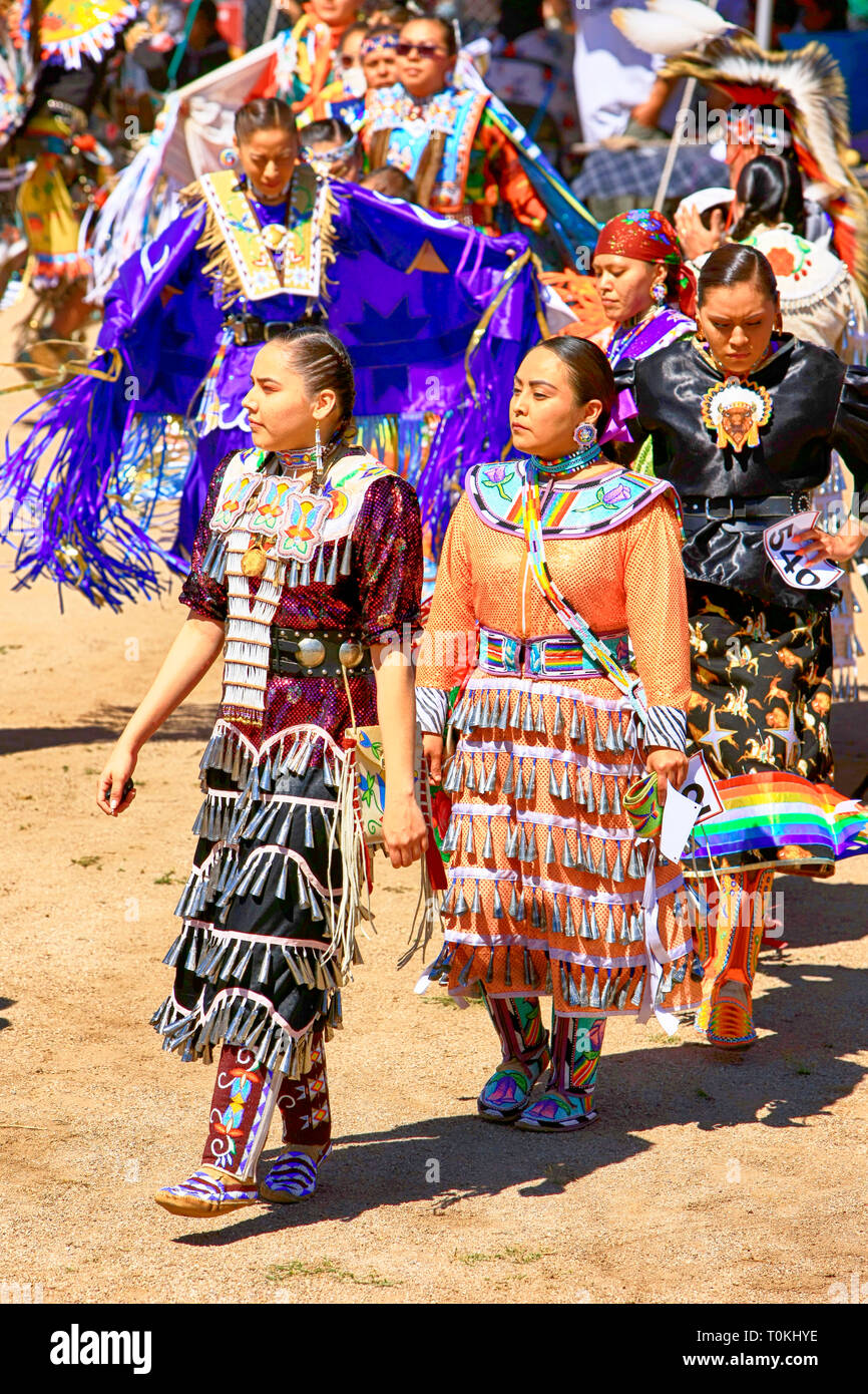 Female Native America in ceremonial costumes at the Wak Pow Wow on the Tohono O