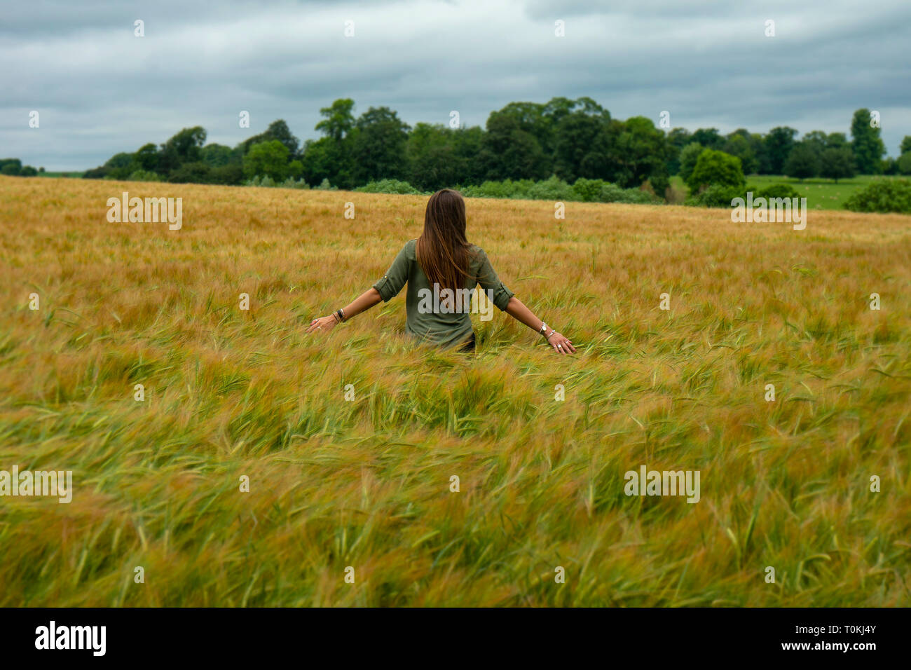 Woman walking in the field hi-res stock photography and images - Alamy