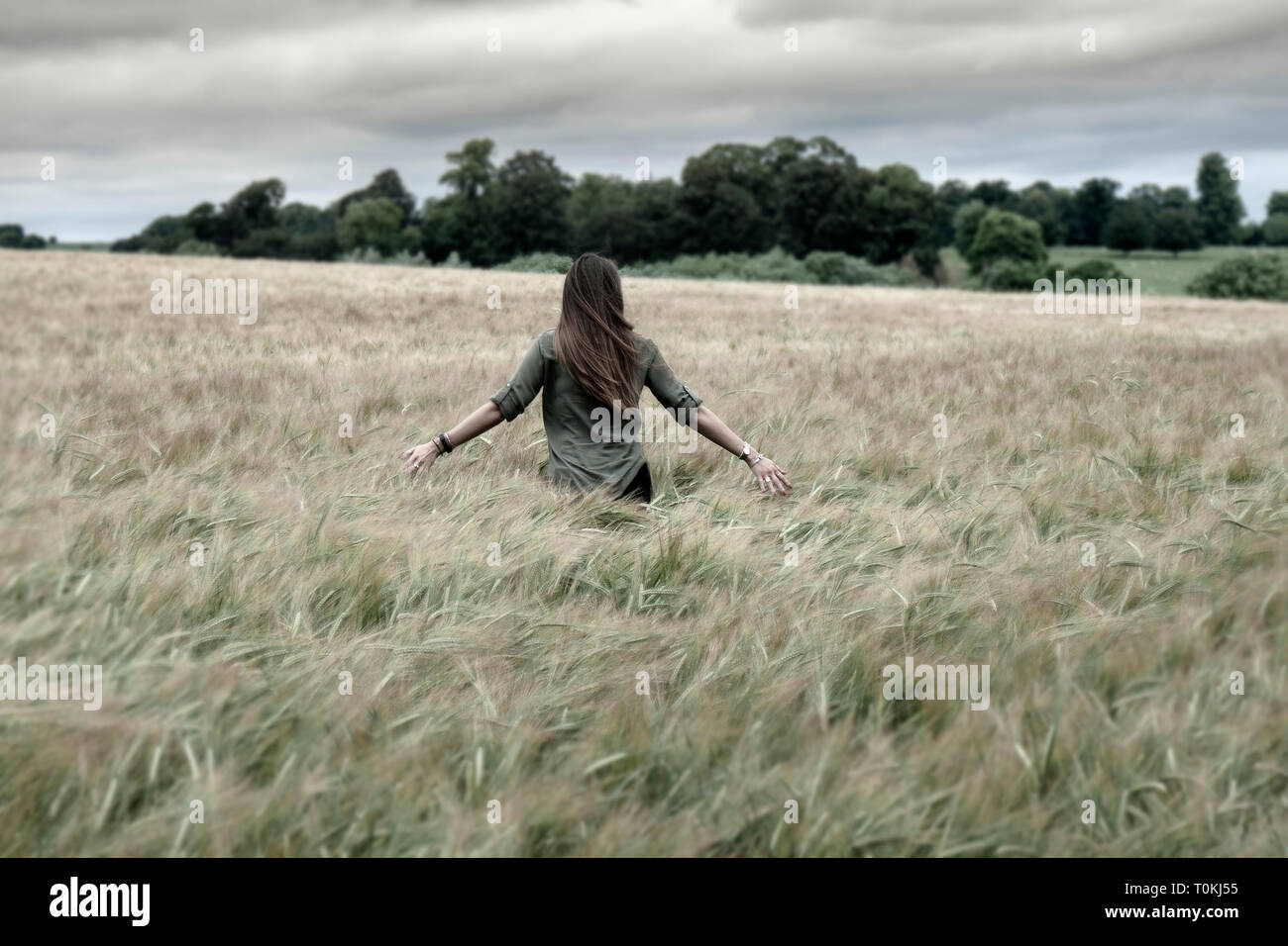 Woman walking in the field hi-res stock photography and images - Alamy