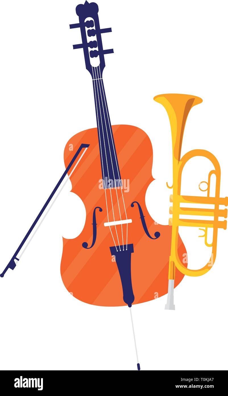 fiddle and trumpet instruments musical vector illustration design Stock ...