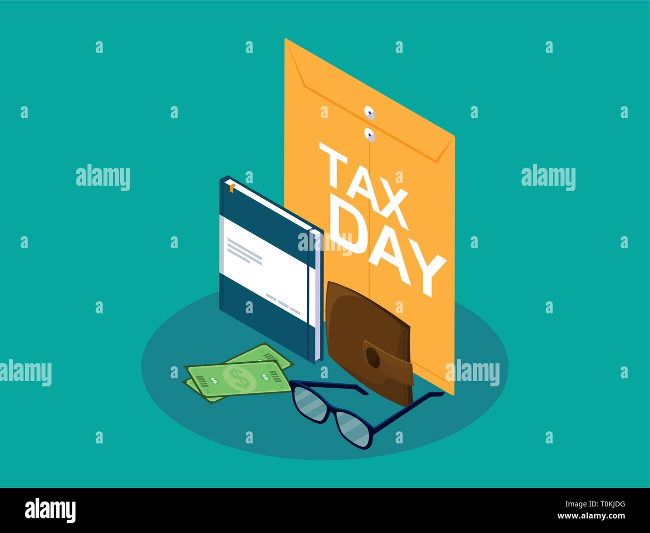 tax day with envelope manila and business icons vector illustration