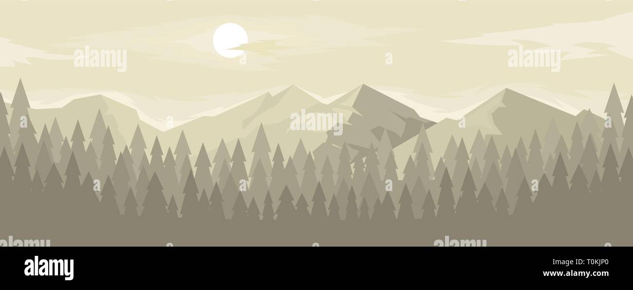 Horizontal panorama of the mountain range Stock Vector