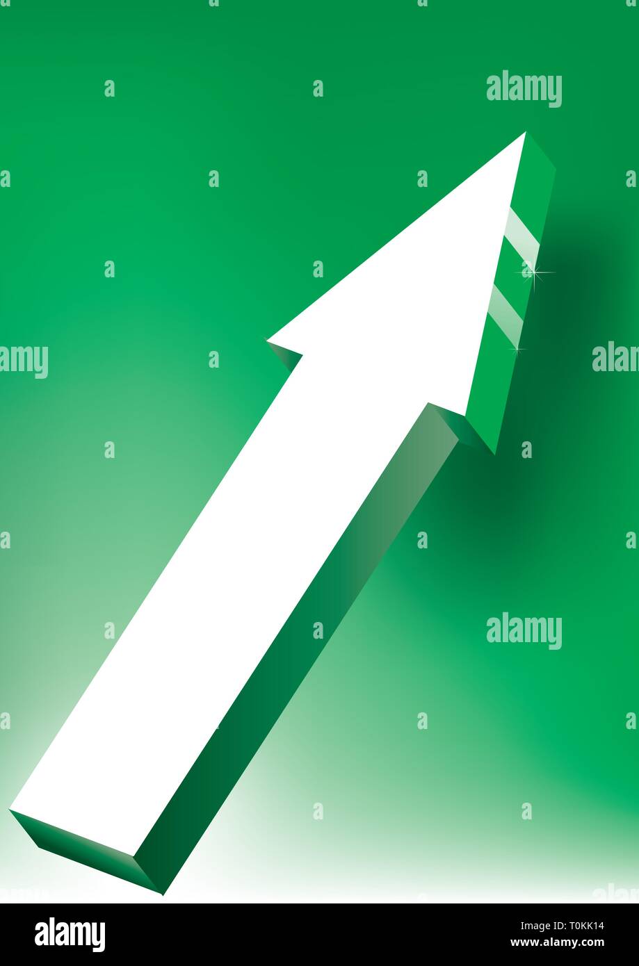 Vector Onward & Upward Arrow on green background - 3D Glossy Icon Stock Vector