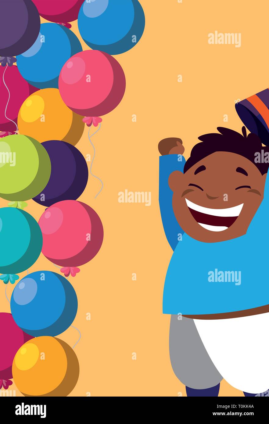 cute happy black boy with birthday balloons helium vector illustration ...