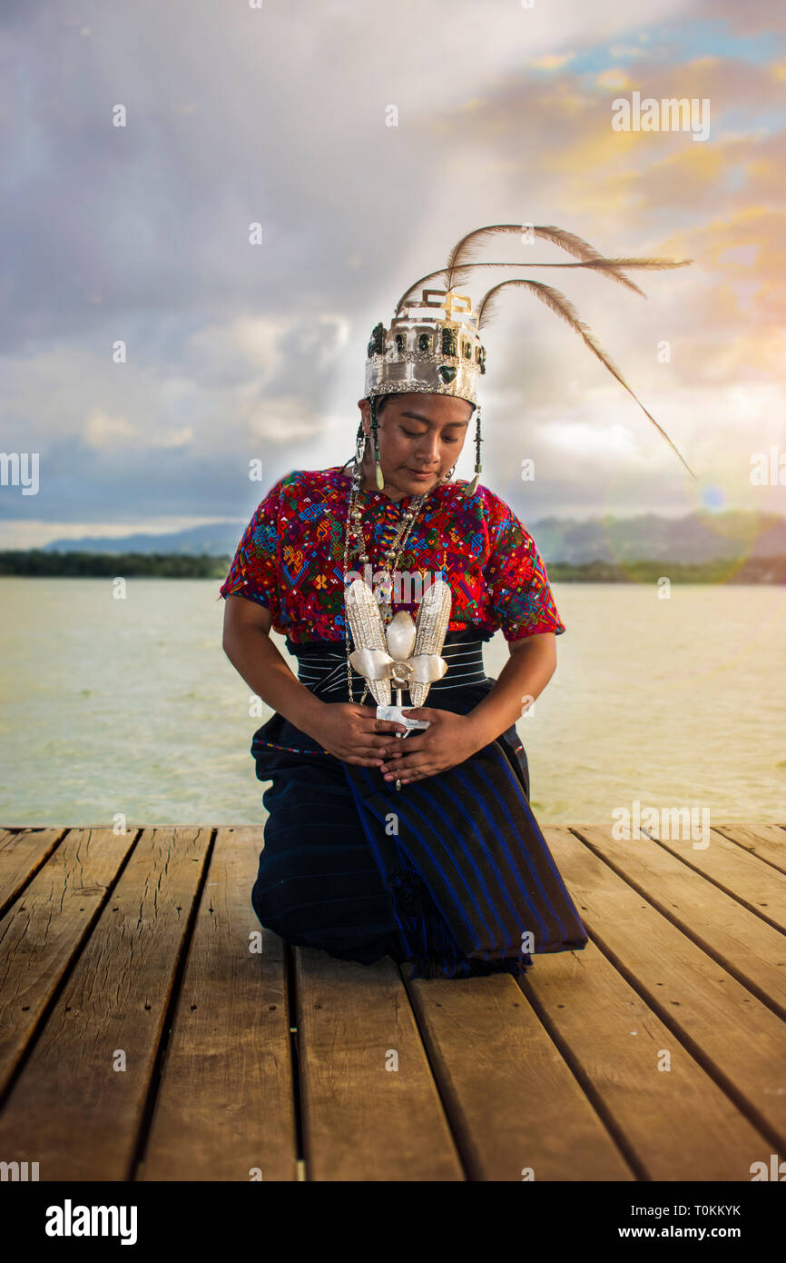 rabin ajaw, concepcion chiquirichapa, quetzaltenango xela cola e hija del rew kaibil balam, hija del quetzal, nacional caiba livingston izabal guatema Stock Photo