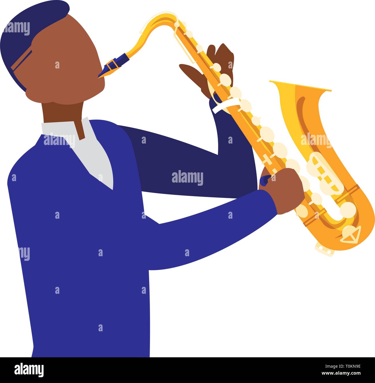 black musician jazz playing saxophone character vector illustration