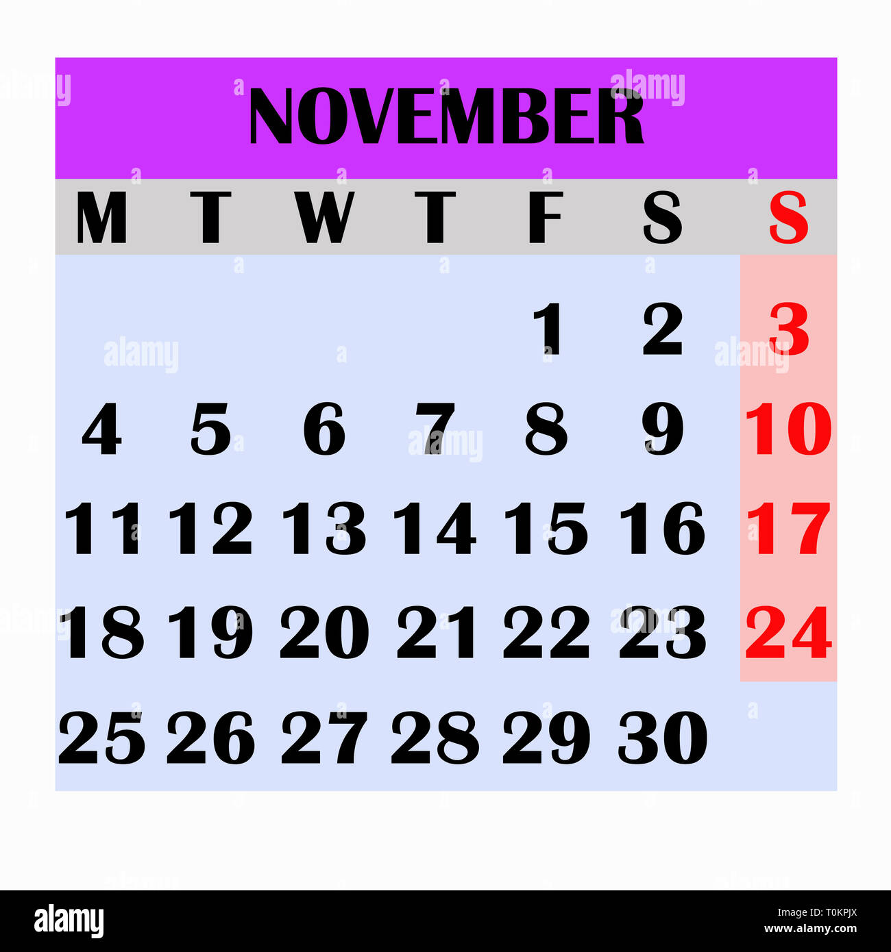 Calendar Design Month November 19 Year 19 Calendar Simple Design For Calendar 19 Calendar For Organization And Business Week Starts Monday Stock Photo Alamy