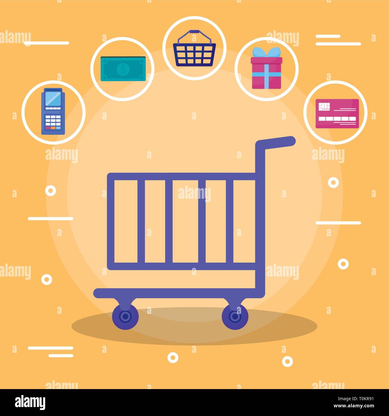 shopping cart with set commercial icons vector illustration design ...