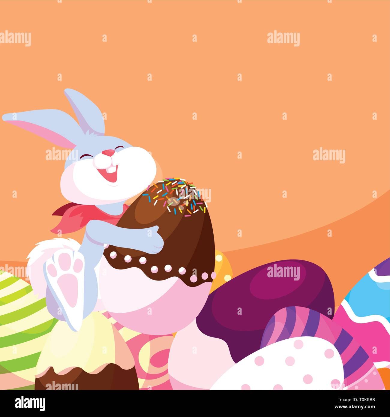 happy easter eggs painted with rabbit vector illustration design Stock ...