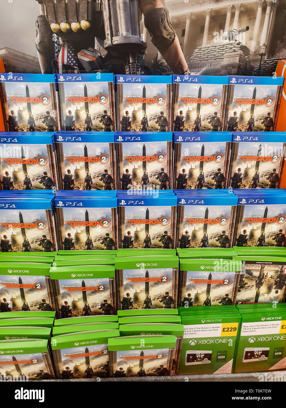 SHEFFIELD, UK - 20TH MARCH 2019: Division 2 for sale in Tesco for both the XBox One and Playstation 4 Stock Photo