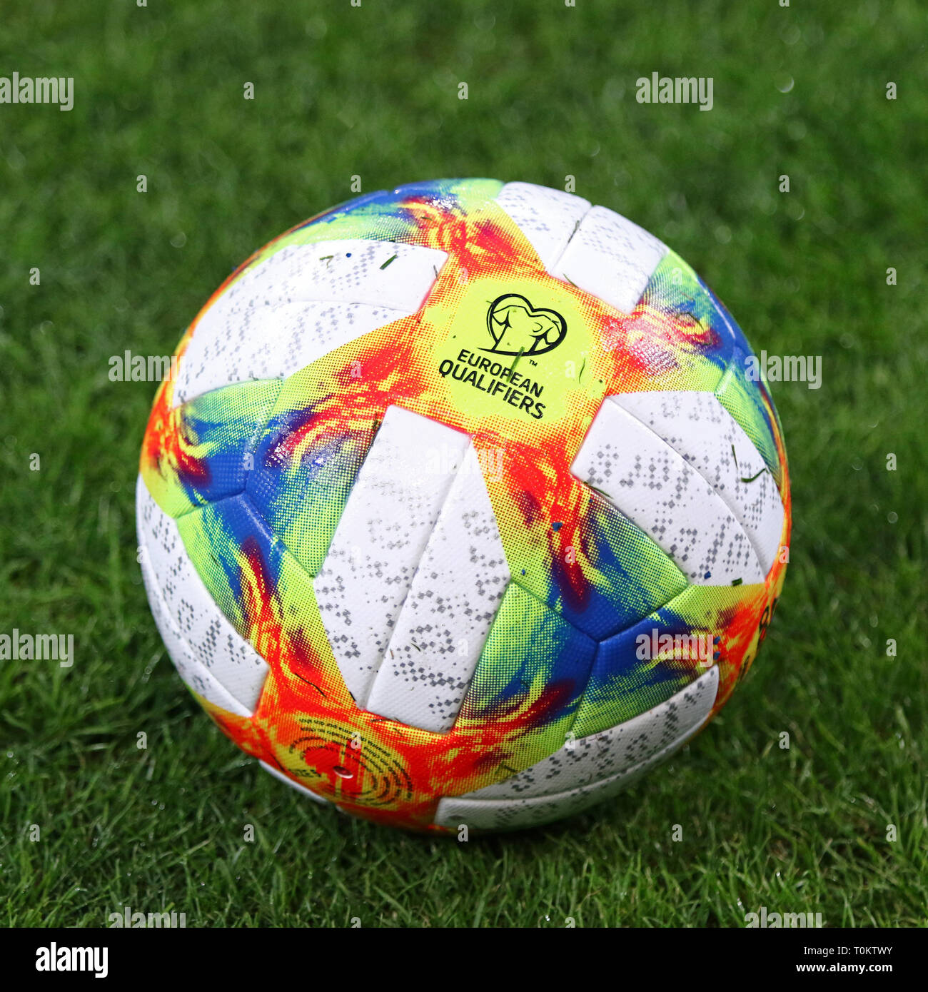 KYIV, UKRAINE - MARCH 18, 2019: Official UEFA EURO-2020 Qualifiers match  ball Adidas Conext19 on the grass during the Open training session of  Ukraine Stock Photo - Alamy
