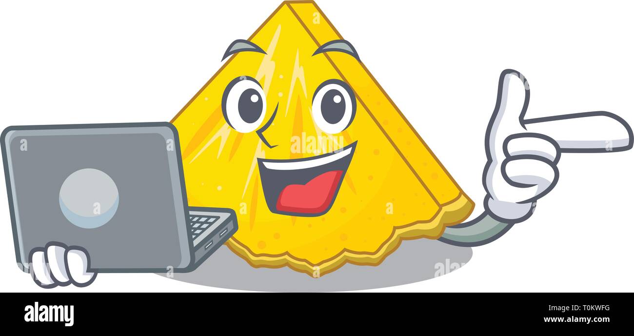 With laptop pineapple slice with in character shape Stock Vector