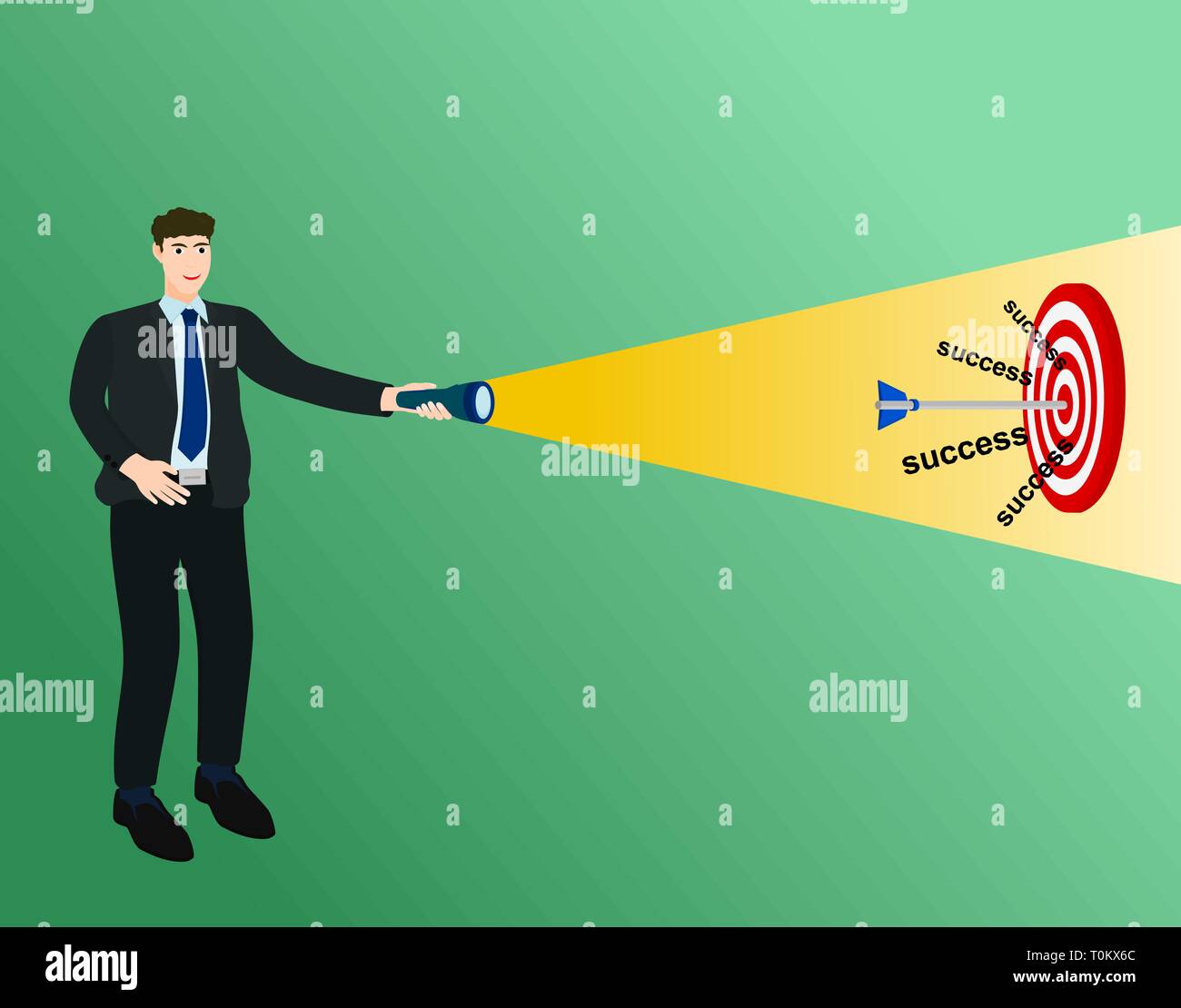 Businessman flashlight to archery arrow target , success concept Stock Vector