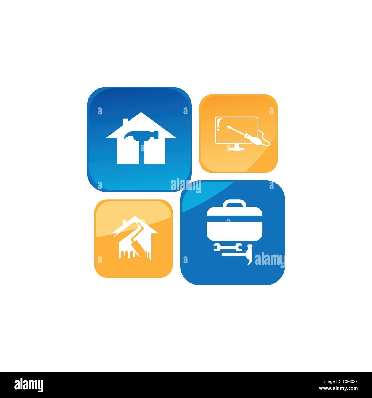 Negative space home repair illustrator. Creative home logo design idea. Home repair services icon design. Stock Vector