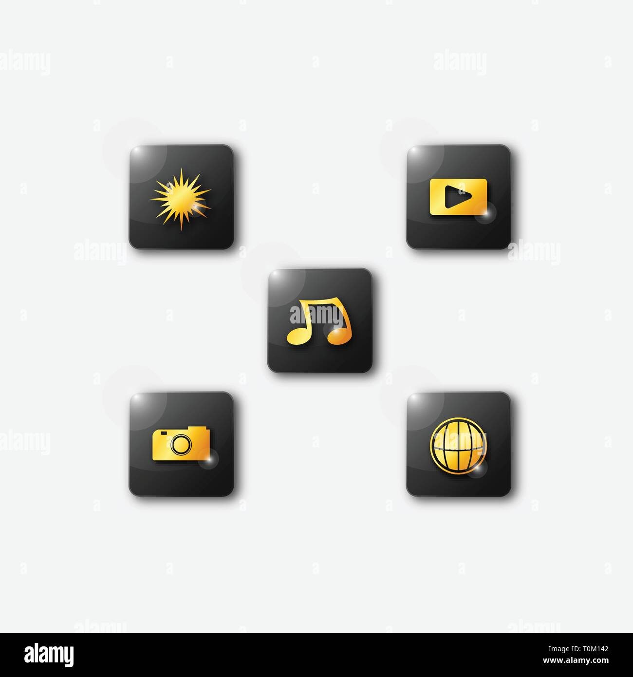3D gold Smartphone app icons Stock Vector