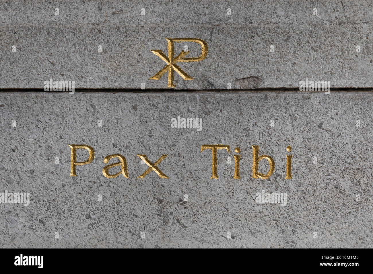 Pax Tibi inscription and the XP christogram Stock Photo