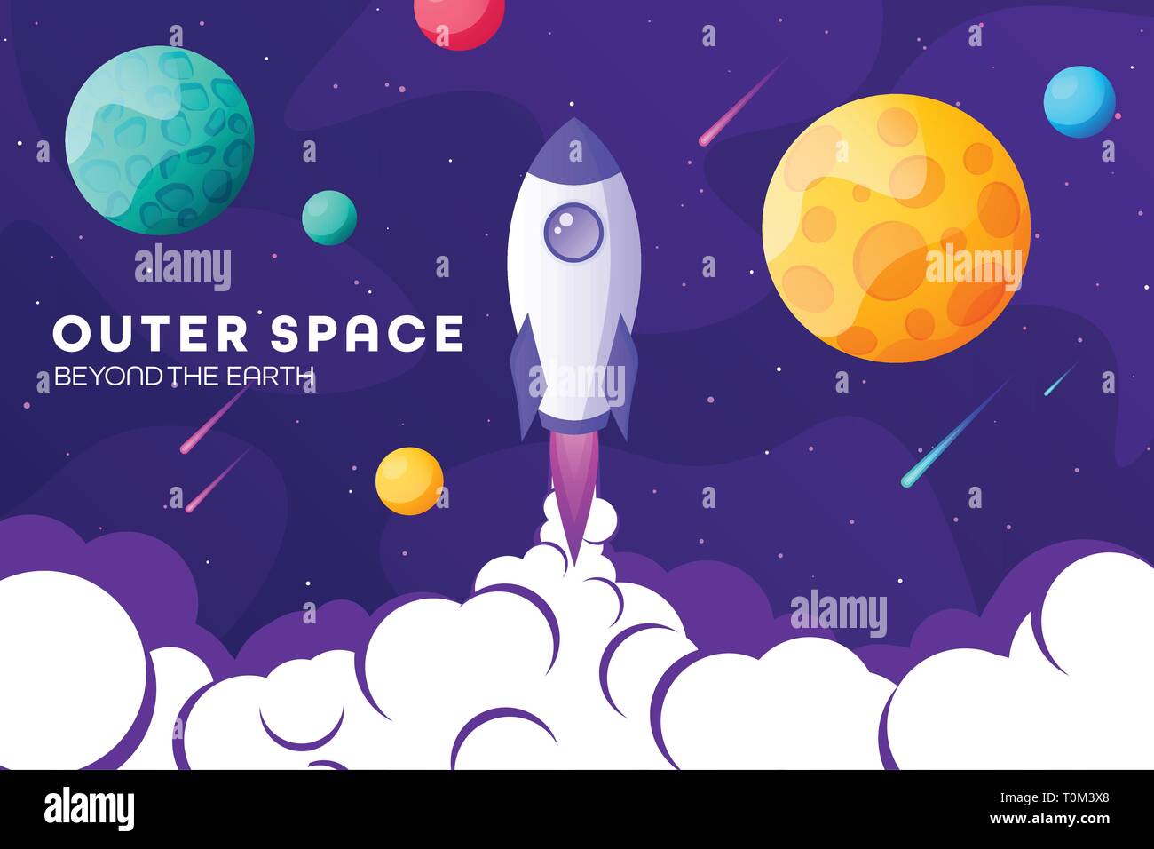 Space Futuristic Modern Colorful Background With Rocket