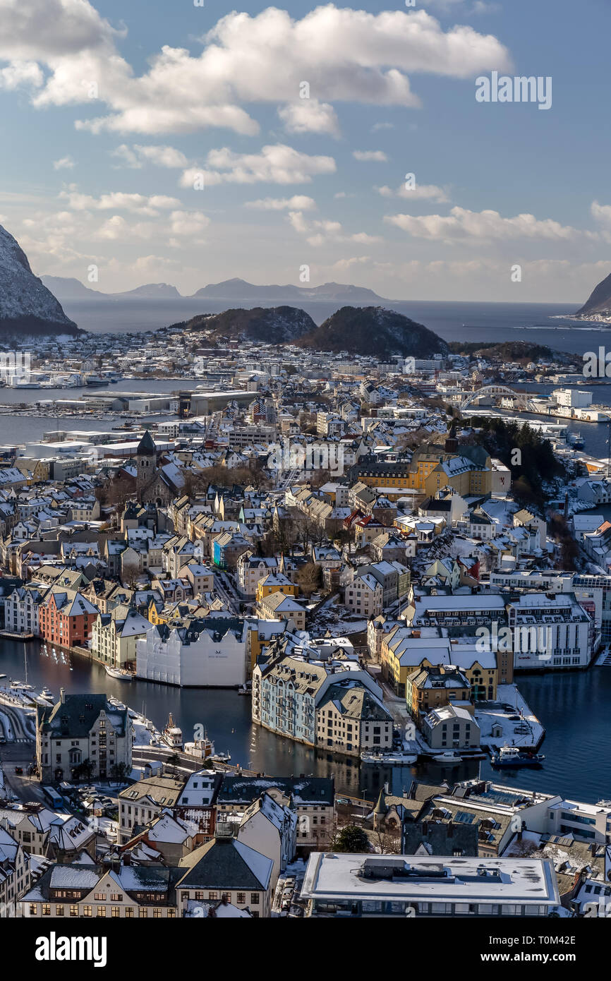 The sea port town of Alesund in Norway. Stock Photo