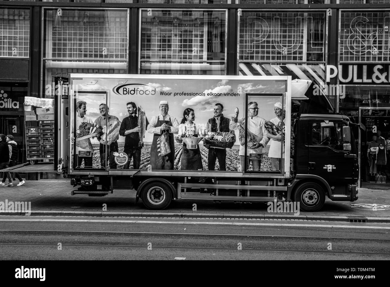A Bidfood Truck At Amsterdam The Netherlands 2019 In Black And White Stock Photo