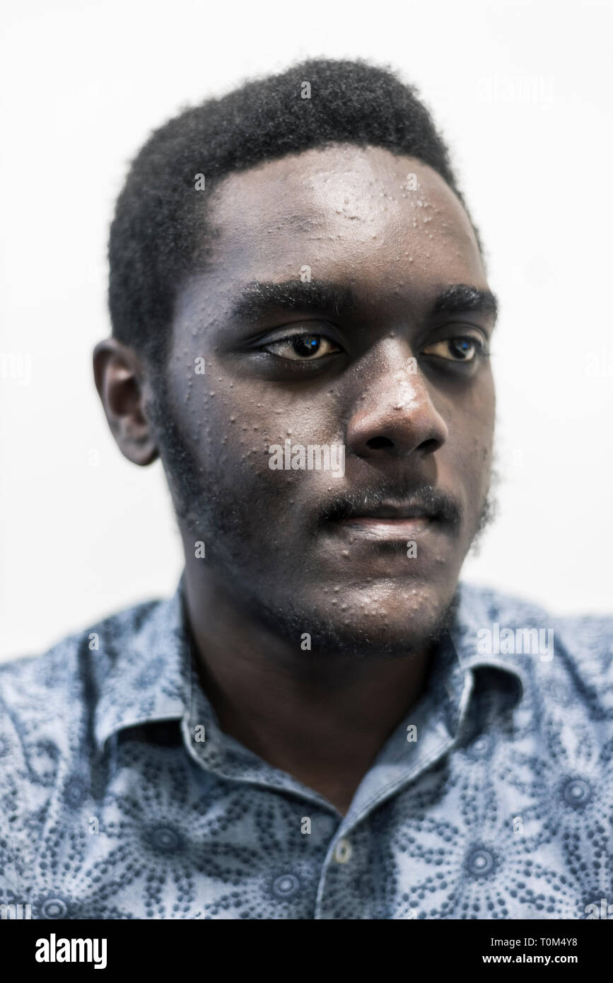 close up portrait of a young black man Stock Photo