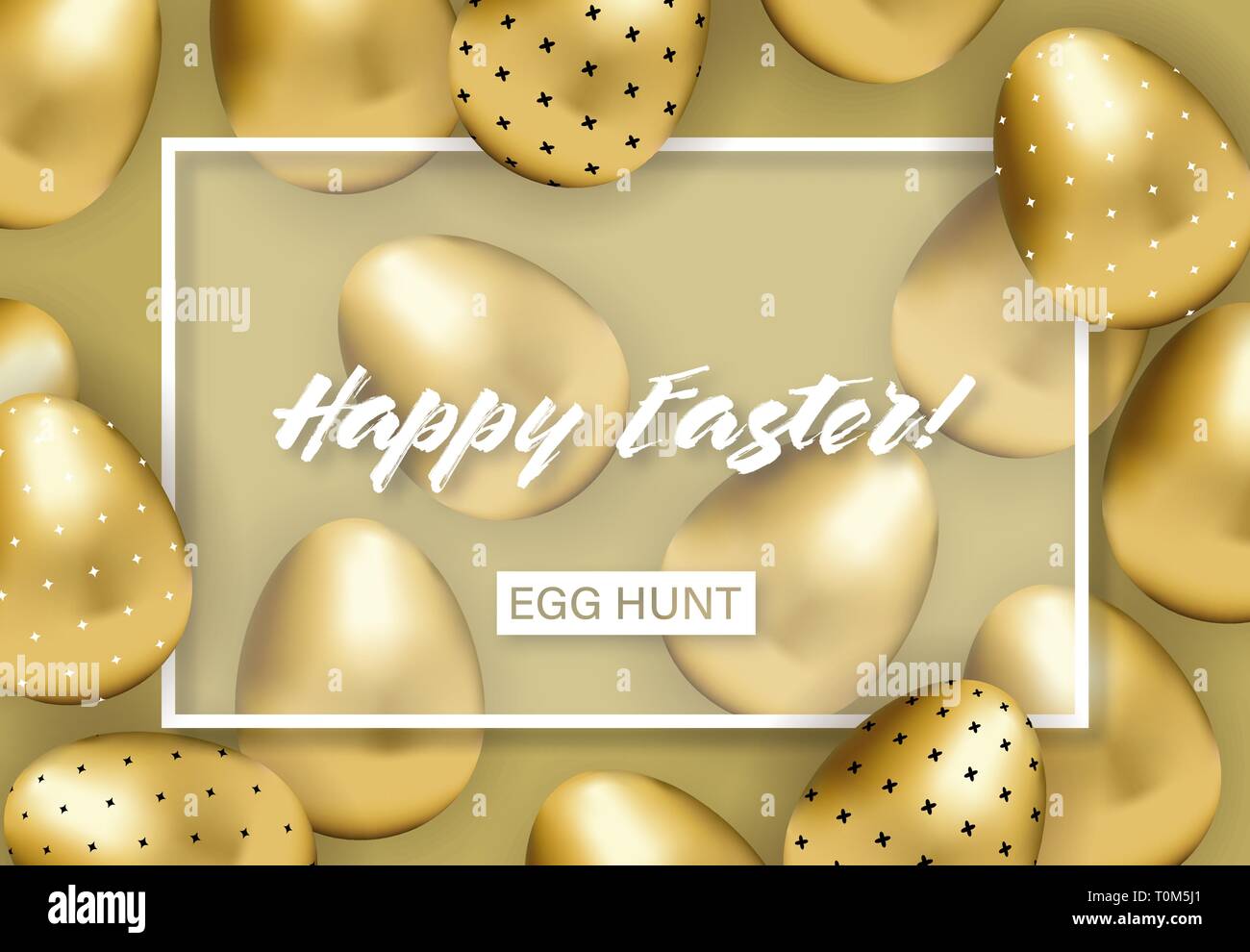 happy easter banner with golden patterned eggs Stock Vector
