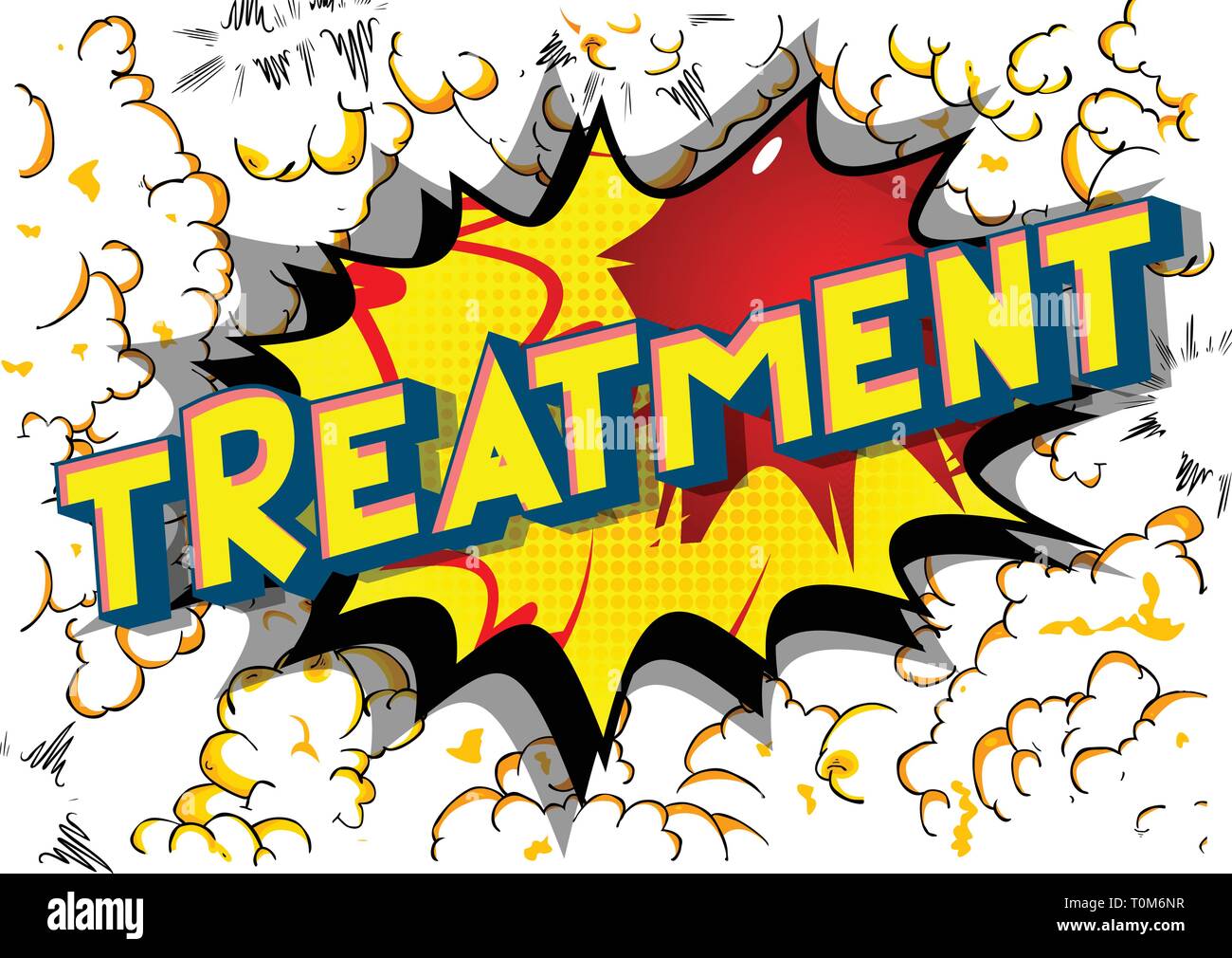 Treatment - Vector illustrated comic book style phrase on abstract background. Stock Vector