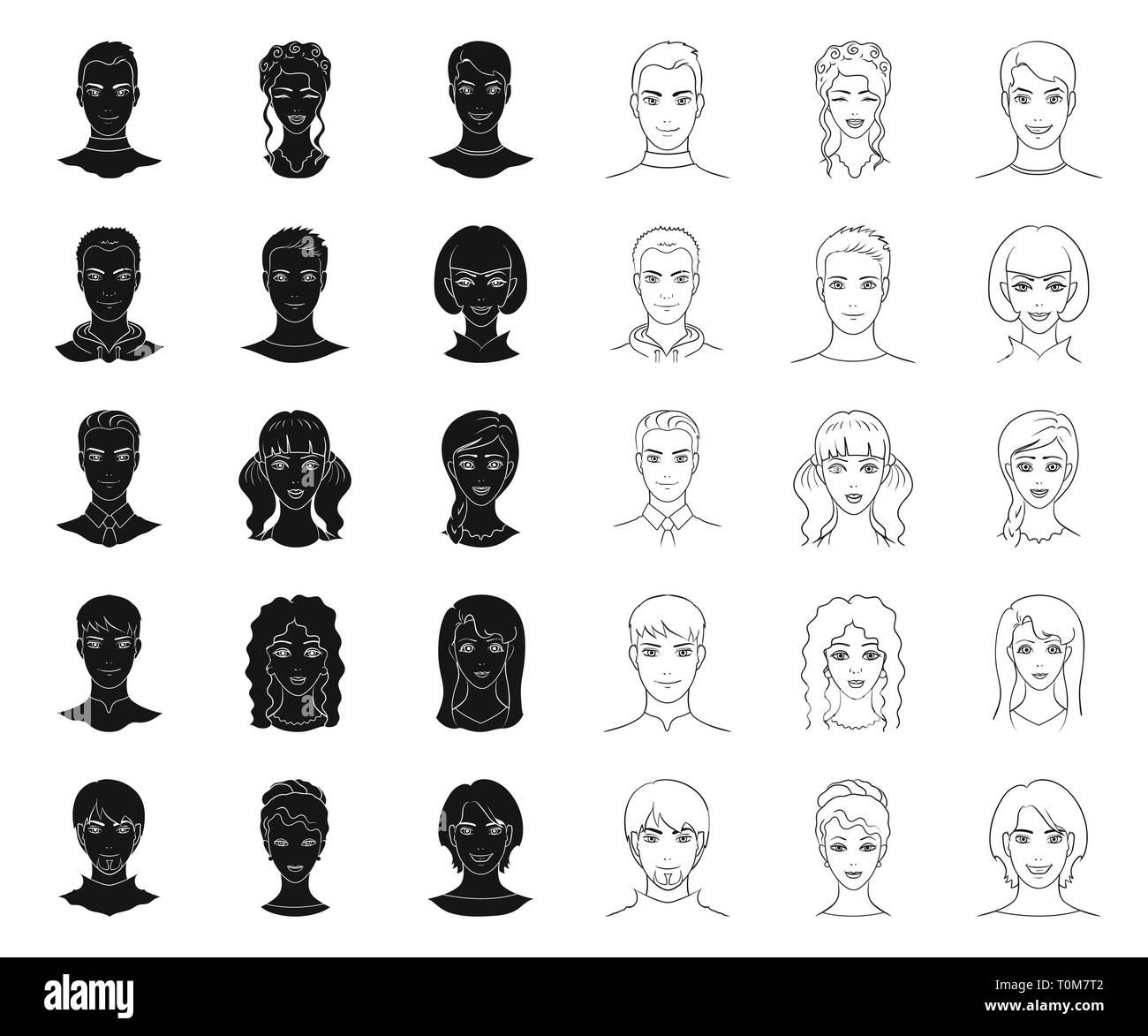 Avatar and face black,outline icons in set collection for design. A person appearance vector symbol stock illustration. Stock Vector
