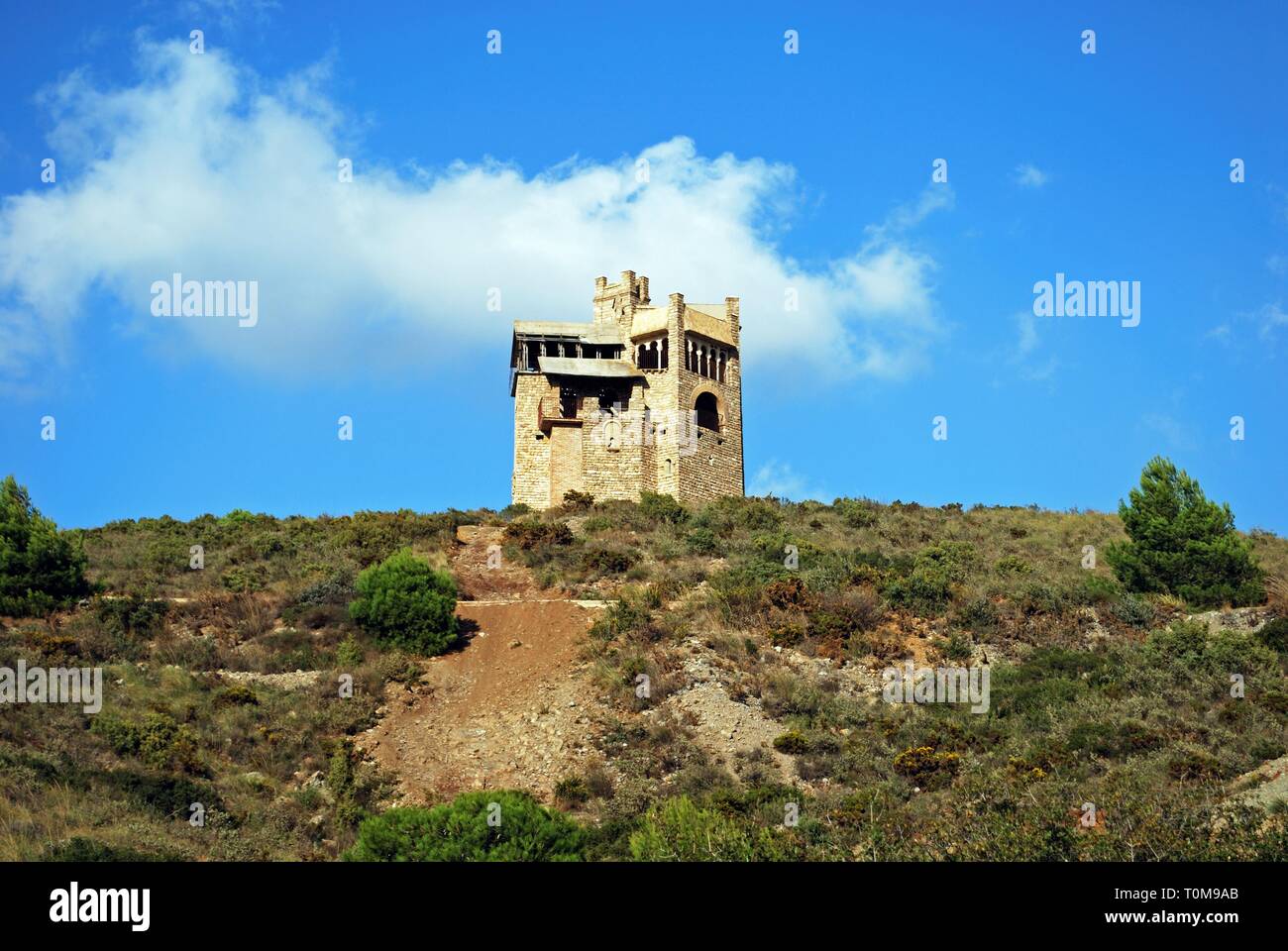 Folly in the countryside originally built as a water tower, Alhaurin El Grande, Costa del Sol, Andalusia, Spain, Europe. Stock Photo
