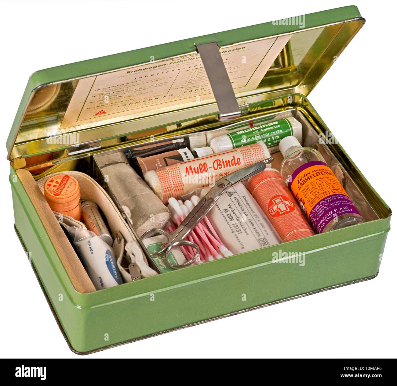 advertising, car, automobile unitary medical kit, standardized first aid  box for driver, made by: Lohmann KG, Fahr (Rhine), Germany, circa 1959,  Additional-Rights-Clearance-Info-Not-Available Stock Photo - Alamy