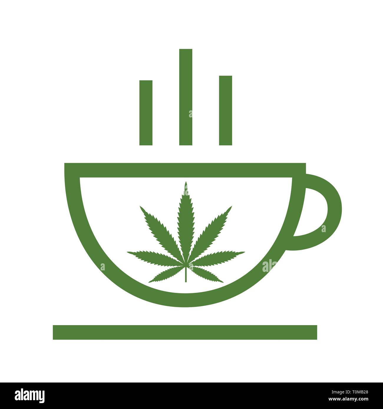 Cannabis herbal tea and marijuana leaves. Icon vector logo template. Isolated vector illustration on white background. Stock Vector