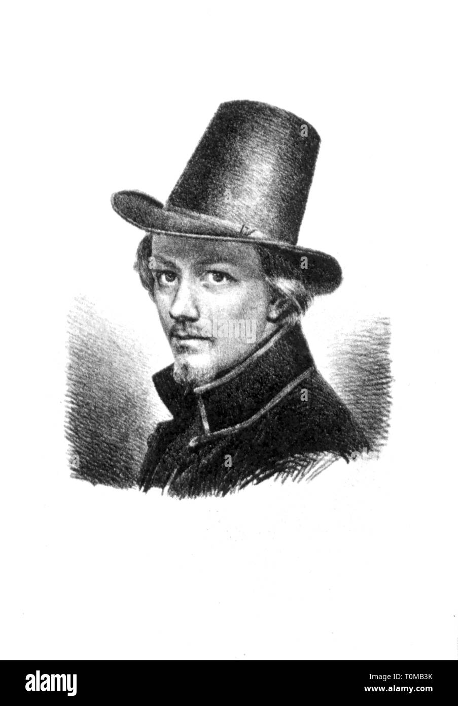 fashion, 19th century, man with hat, engraving, early 19th century, 19th century, graphic, graphics, men's fashion, accessory, accessories, hat, hats, headpiece, headpieces, portrait, moustache, mustache, moustaches, mustaches, historic, historical, man, men, male, people, Additional-Rights-Clearance-Info-Not-Available Stock Photo