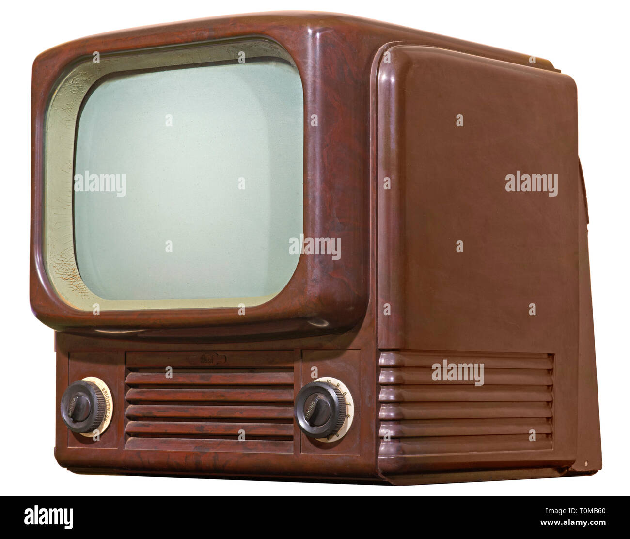 broadcast, television, television set Bush TV 62, screen diagonal 12 inch, screen, 405 lines, British television standard until 1964, case: bakelite, Great Britain, 1956, Additional-Rights-Clearance-Info-Not-Available Stock Photo