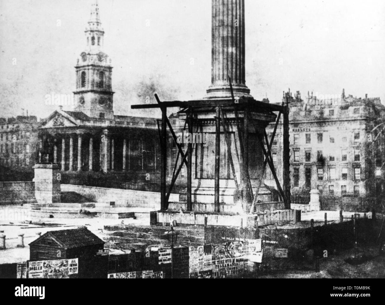 photography, early photograph, 'Nelson's Column under Construction, Trafalgar Square' by Henry Fox Talbot (1800 - 1877), April 1844, Additional-Rights-Clearance-Info-Not-Available Stock Photo