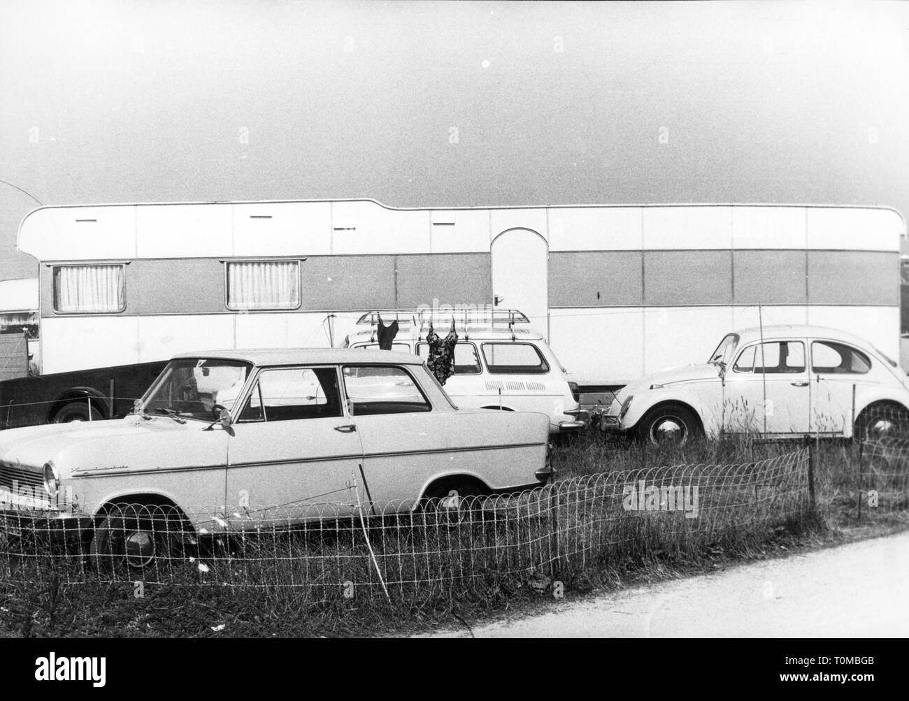 tourism, holiday, camping, trailer on a camping site at the North Sea, Germany, 1969, Additional-Rights-Clearance-Info-Not-Available Stock Photo