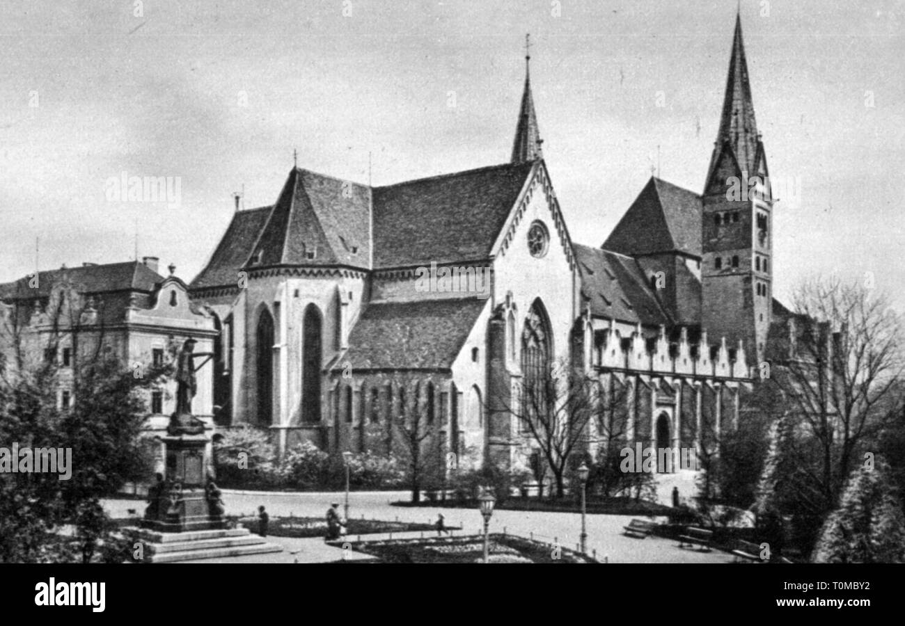 geography / travel, Germany, Augsburg, churches, cathedral Our Blessed Lady, exterior view, picture postcard, H. Wutz, circa 1910, Additional-Rights-Clearance-Info-Not-Available Stock Photo