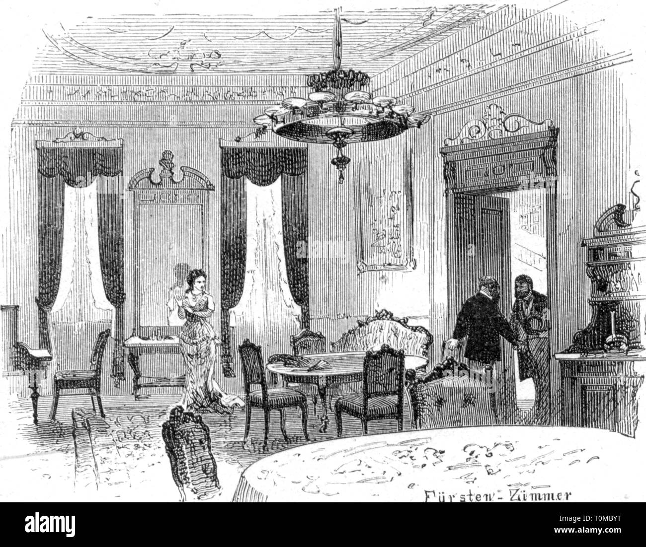 gastronomy, tavern, inn 'Zu den Drei Mohren', Augsburg, interior view, prince's room, wood engraving after drawing by G. Sundblad, 'Die Gartenlaube', 1878, Additional-Rights-Clearance-Info-Not-Available Stock Photo