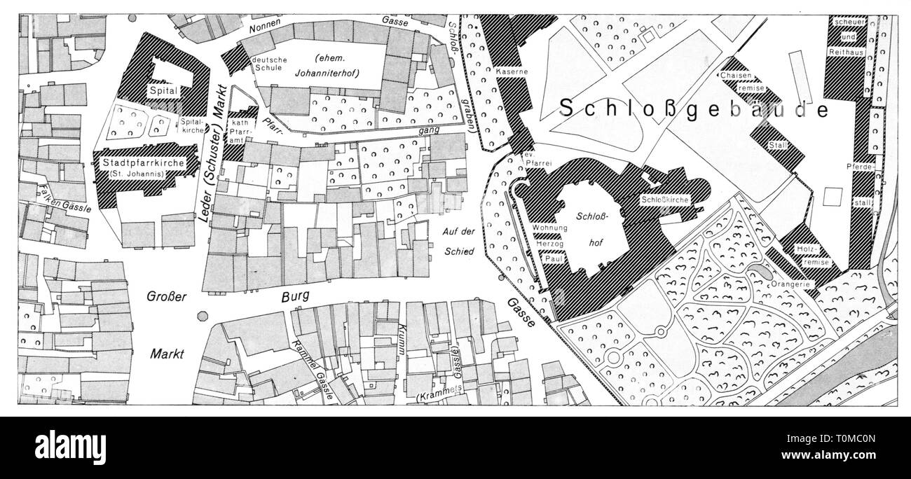 city maps, Germany, Bad Mergentheim, inner city, cadastral map, 1833, Additional-Rights-Clearance-Info-Not-Available Stock Photo