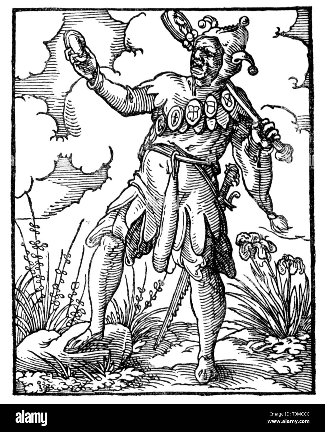 people, professions, harlequin, woodcut, 'Staendebuch' von Jost Amman, Frankfurt am Main, 1568, with verse by Hans Sachs, Additional-Rights-Clearance-Info-Not-Available Stock Photo