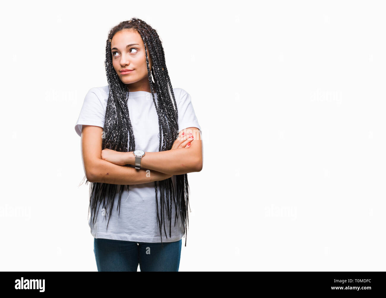 Young Braided Hair African American Girl Over Isolated Background Smiling Looking Side And 0755