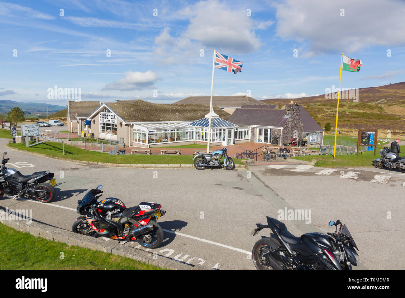 The Ponderosa Cafe and gift shop on Horseshoe Pass above Llangollen a popular diner stop for motorcyclists and travellers on the A542 in North Wales Stock Photo