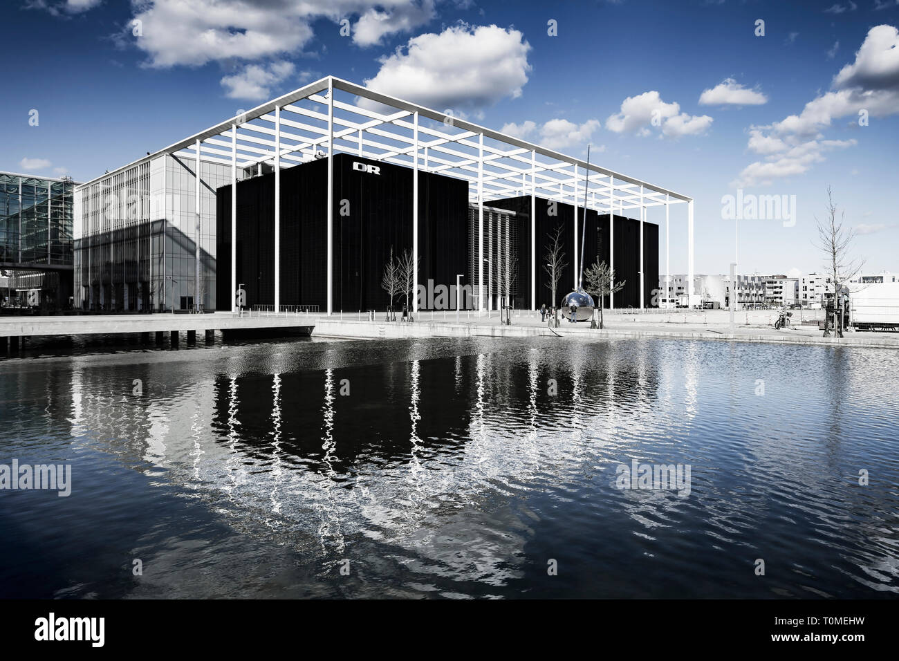 Concert Hall of the Danish Broadcasting Corporation. planned by the architect Jean Nouvel, the district Oerestad, Amager, Copenhagen, Denmark Stock Photo